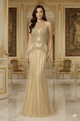 Chic High Neck Sleeveless Mermaid Beaded Party Prom Dress