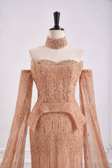 Elegant Beaded Empire Long Sleeves Mermaid Party Prom Dress