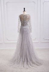 Elegant V-Neck Long Sleeves Empire Beaded Prom Dress With Train