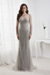 High Neck Long Sleeves Fully Beaded Mermaid Party Prom Dress