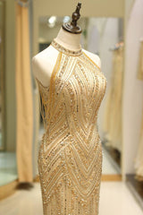 Gorgeous Beaded Decoration High Neck Sleeveless Mermaid Prom Dress