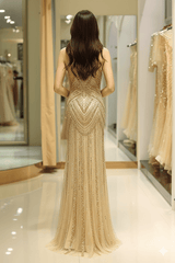Gorgeous Beaded Decoration High Neck Sleeveless Mermaid Prom Dress