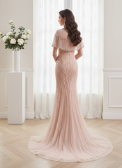 Round Sleeveless Fully Beaded Mermaid Formal Prom Dress
