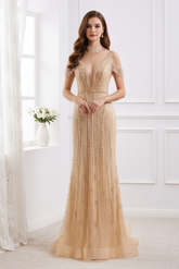 Sparkly High Neck Open Back Mermaid Beaded Party Prom Dress