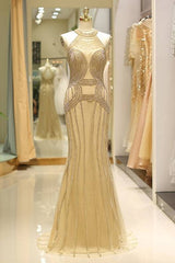 Chic High Neck Sleeveless Mermaid Beaded Party Prom Dress